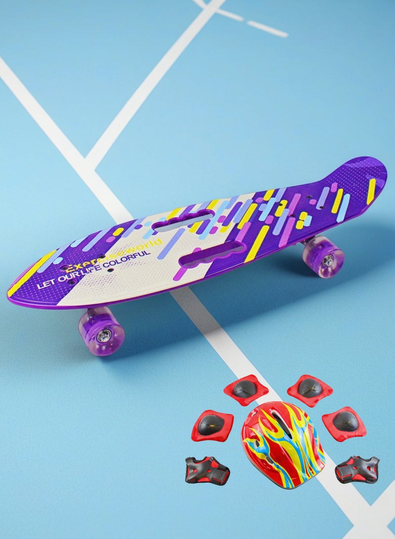 Kids Skateboard Penny Board for Ages 6 12 Complete Cruiser Board Short Skateboard for Youth Teens Beginners Including Full Protective Gear Set - Image 1